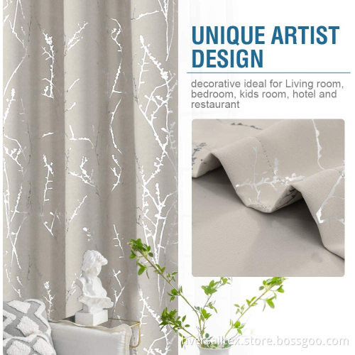 Foil Printed Twig Tree Branch Pattern Curtain Drapes
